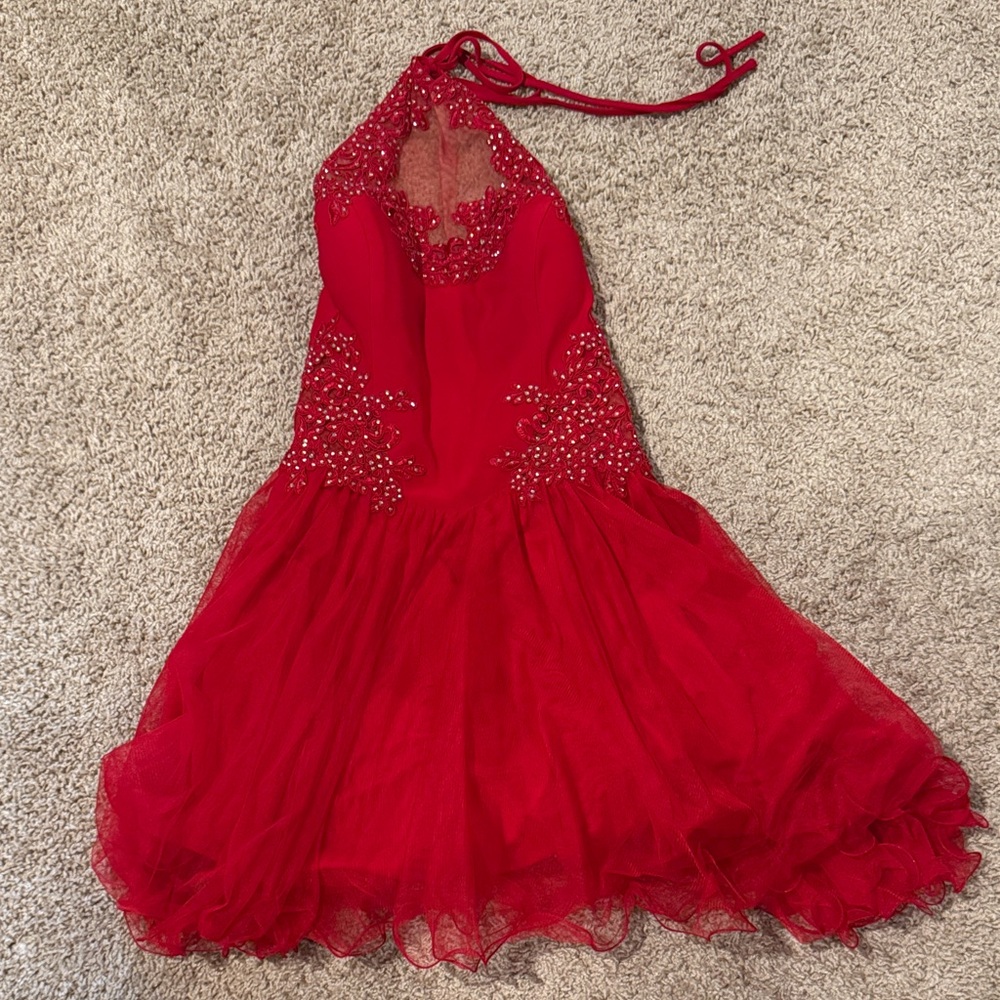 Blondie Nites Red Halter Mini Dress